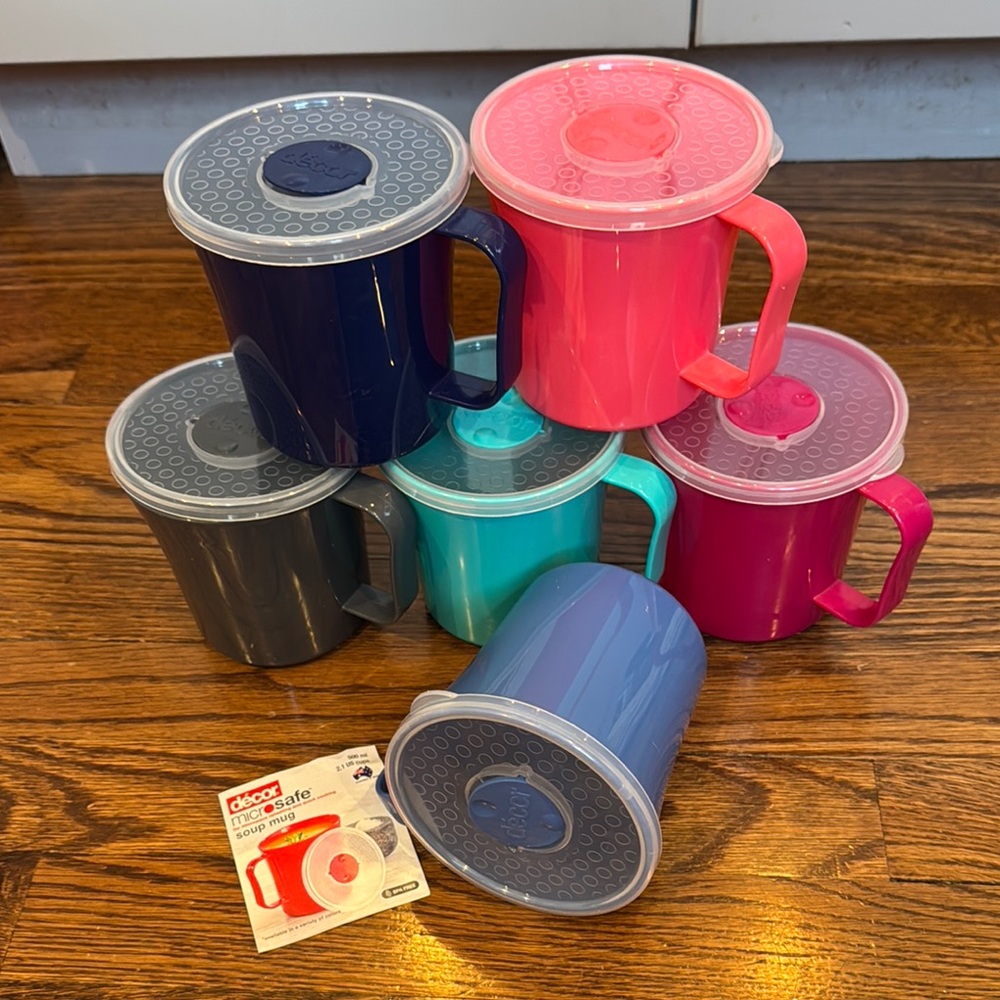 Microsafe Soup Mugs Set- 6 Colorful Mugs